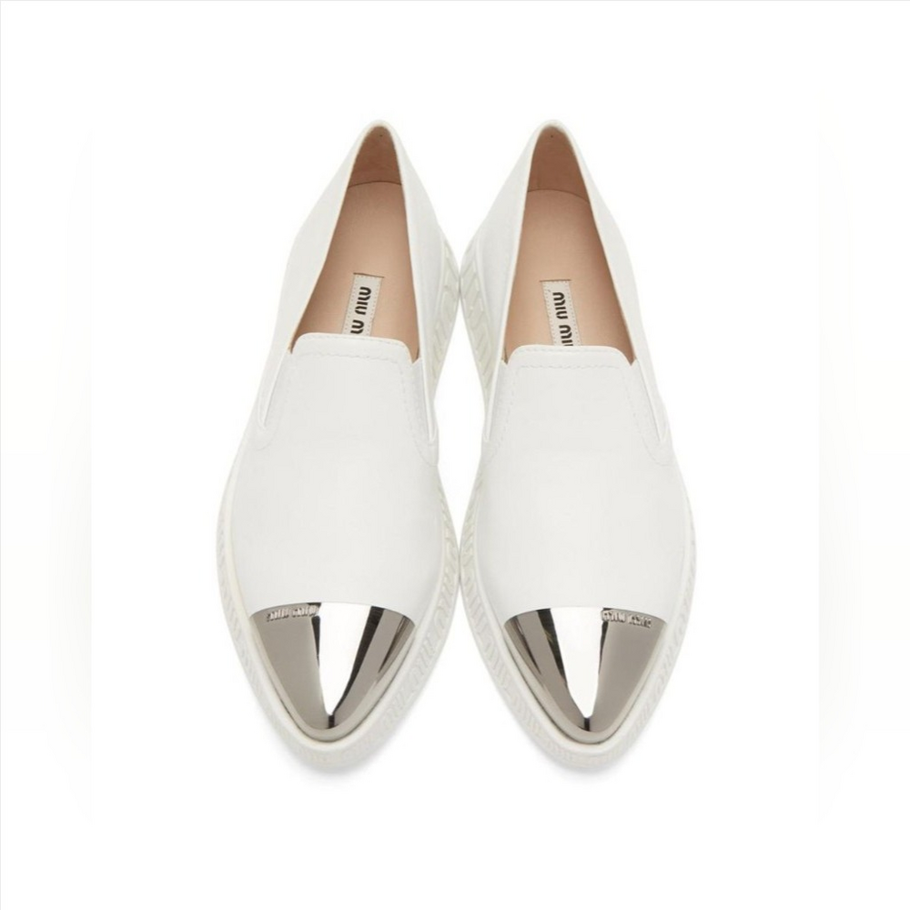 Miu Miu White Toe Cap Embossed Slip-on Sneakers